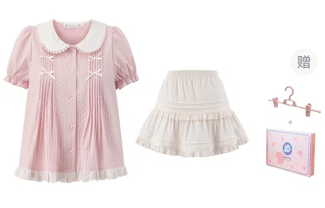 东鲸岁时记 高级感洋气短袖衬衫蛋糕小个子半身裙裙装套装 女款 礼盒装