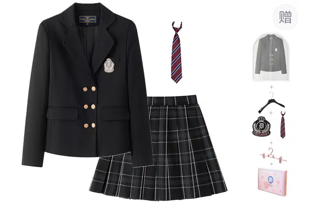 东鲸岁时记 学院风收腰高智感穿搭西服学生职场通勤收腰百褶裙半裙制服 女款 黑色