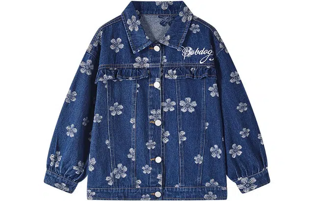 巴布豆 童装 植物花卉满印刺绣休闲牛仔外套 女童 牛仔蓝