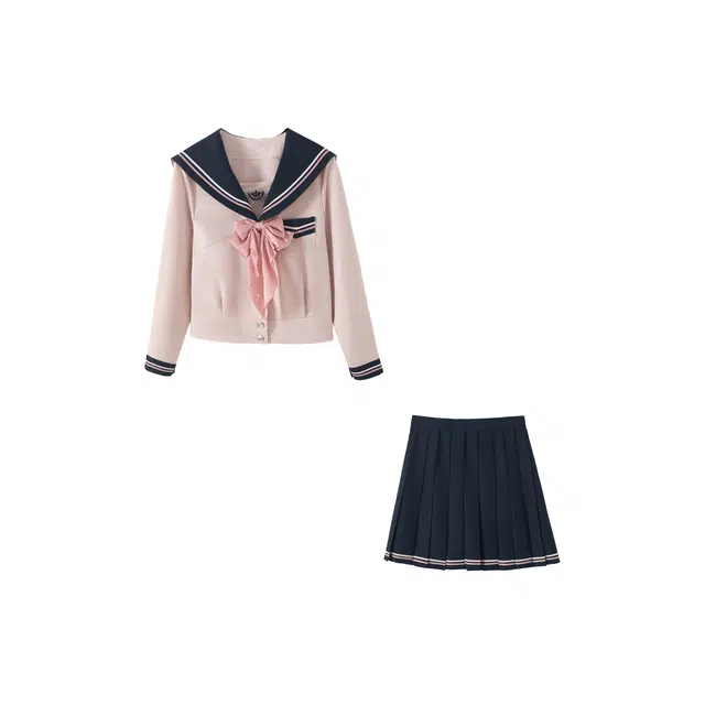 花山家的猫 海军领长袖水手服上衣百褶裙配领结制服 女款