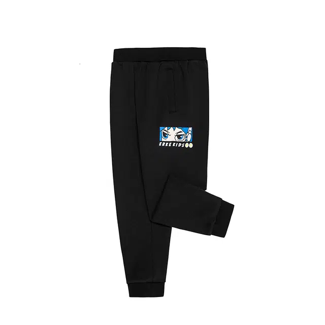 尔克儿童 童装 图案印花松紧束脚针织运动裤 男童女童 正黑