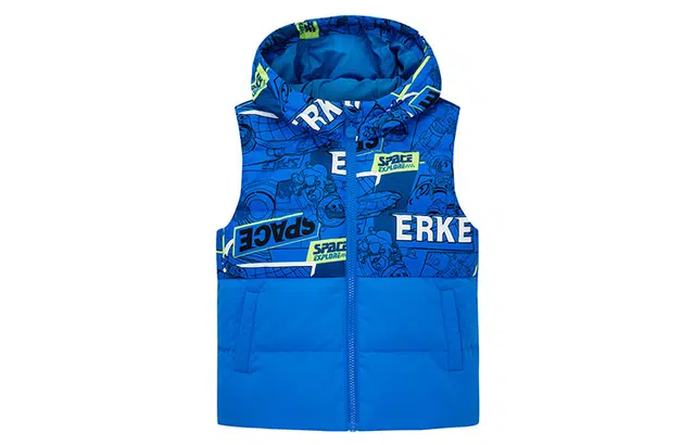 鸿星尔克儿童 字母印花连帽保暖休闲无袖马甲 儿童款 星空蓝