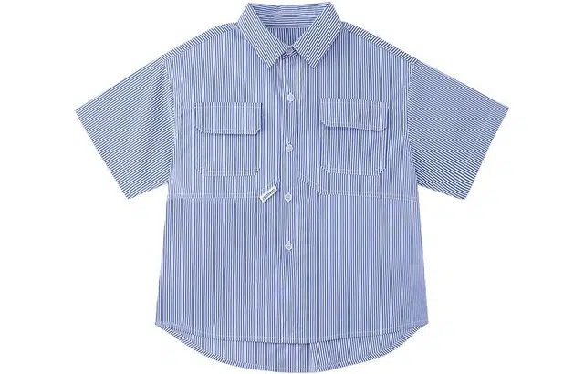 左西 童装 条纹尖领休闲短袖衬衫 男童 条纹