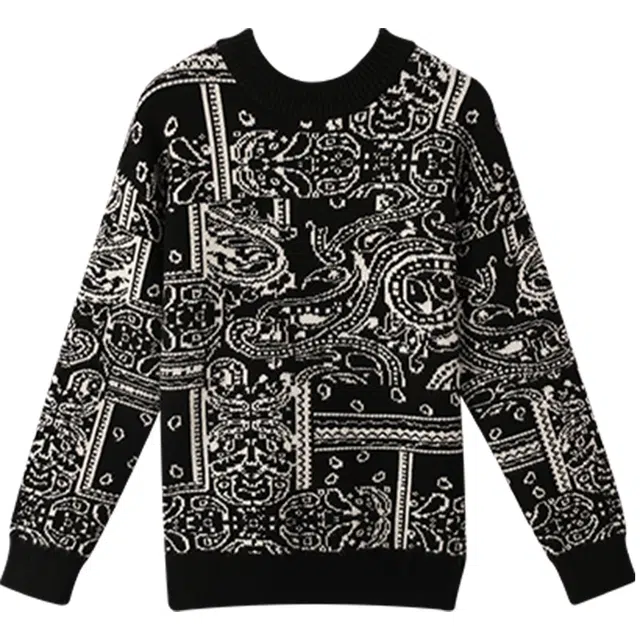 红豆 半高领针织套头复古满印时尚舒适亲肤毛衣 黑色儿童款