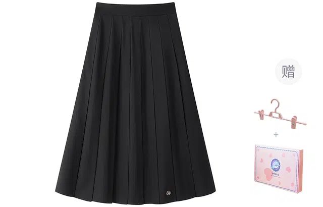 东鲸岁时记 学院风纯色中长款伯克利百褶裙休闲长裙 女款 黑色