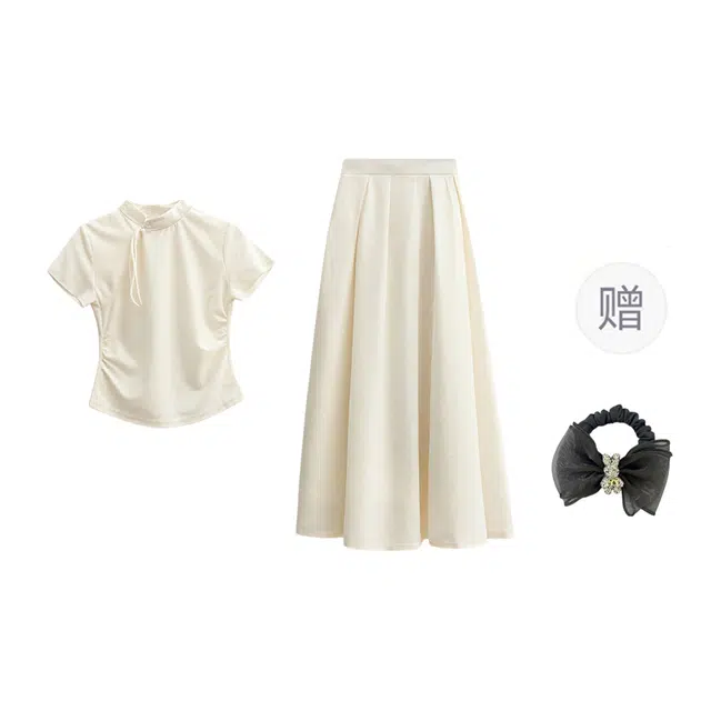 雾闪闪 新中式国风流苏盘扣捏褶收腰上衣蕾丝半身裙裙装套装 女款