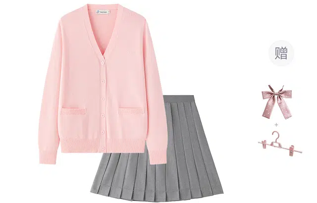 东鲸岁时记 温柔系穿搭软糯超好看复古甜美温柔开衫上衣经典格子百褶短裙制服 女款