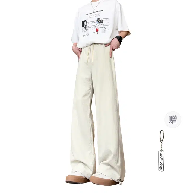 北欧攻略 垂感轻薄舒适透气慵懒风肌理感山本显高显瘦弯刀松弛感痞帅直筒休闲裤 男女同款