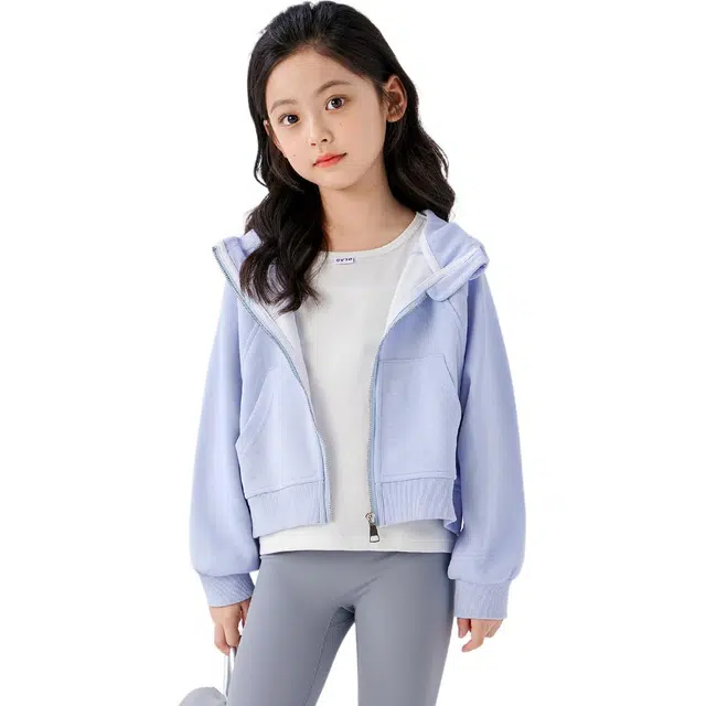 儿童款 左西 舒适柔软连帽长袖卫衣 浅蓝色