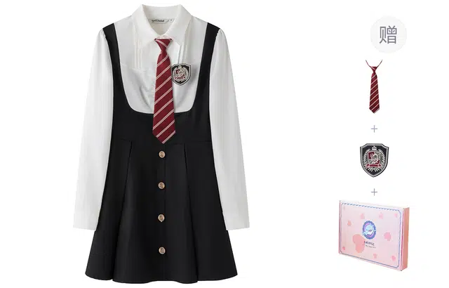 东鲸岁时记 学院风温柔学姐风职场微辣裙撞色修身收腰休闲衬衫连衣裙制服 春秋季 女款 礼盒装 黑白