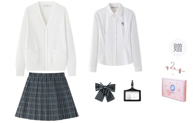 东鲸岁时记 复古温柔针织开衫长袖针织衬衫格子百褶短裙制服 女款