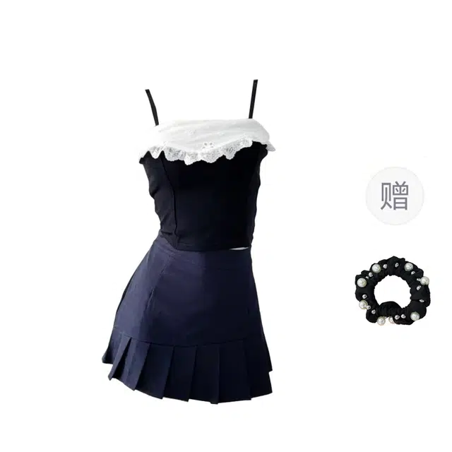 雾闪闪 甜辣高级可拆卸肩带鱼骨塑形抹胸上衣高腰半身裙裙装套装 女款