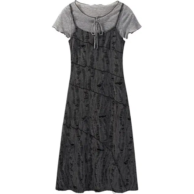 哒头下雨不愁 文艺吊带破洞连衣裙裙装套装 女款