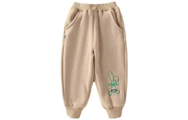 十月妈咪 童装 纯色一体绒保暖束脚休闲裤 男童