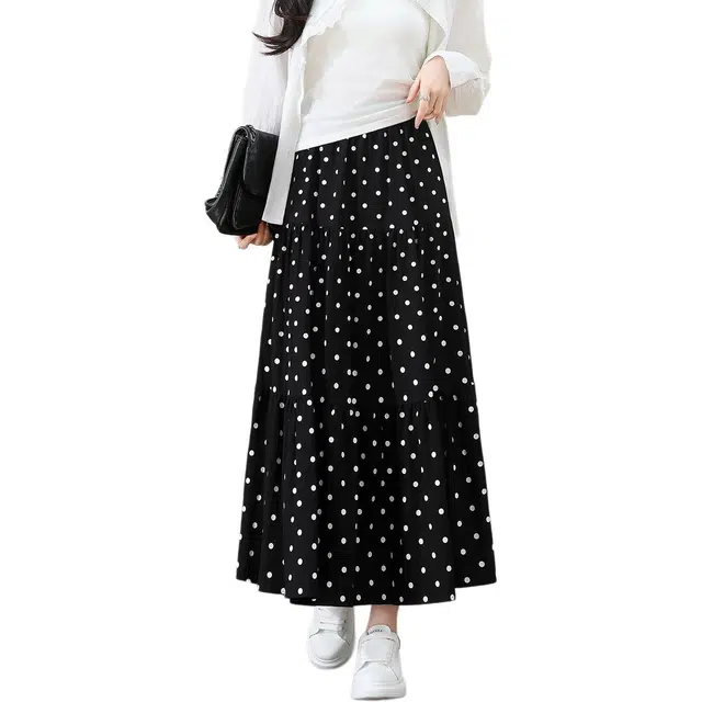 法文箱子 波点高腰中长款休闲长裙 女款