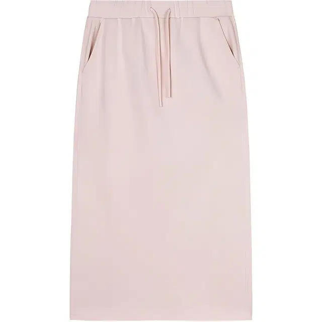 超级安踏 纯色中腰系带舒适透气百搭简约休闲长裙 女款 烟熏粉