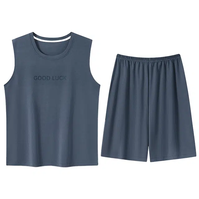 宜而爽 宽松无束缚无袖背心短裤家居服基础简约设计可外穿舒适透气睡衣套装 男款
