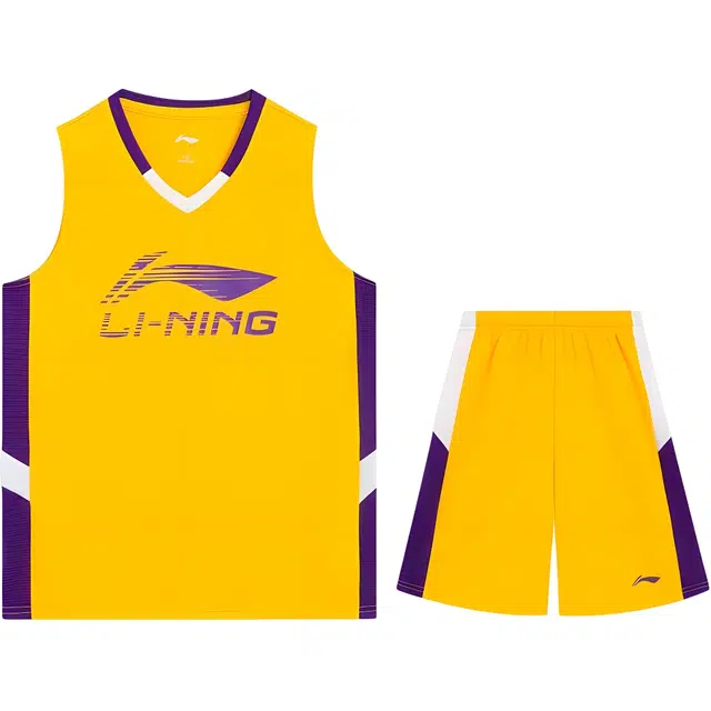 李宁儿童 字母印花背心运动休闲短裤休闲运动套装 儿童款 金黄色
