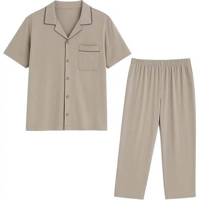 潞优野 莫代尔短袖长裤薄款凉感大码开衫家居服夏季睡衣套装 男款