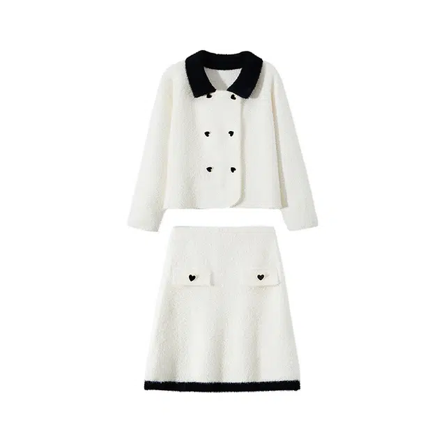 红蜻蜓 小香风翻领长袖外套舒适简约半身裙裙装套装 女款