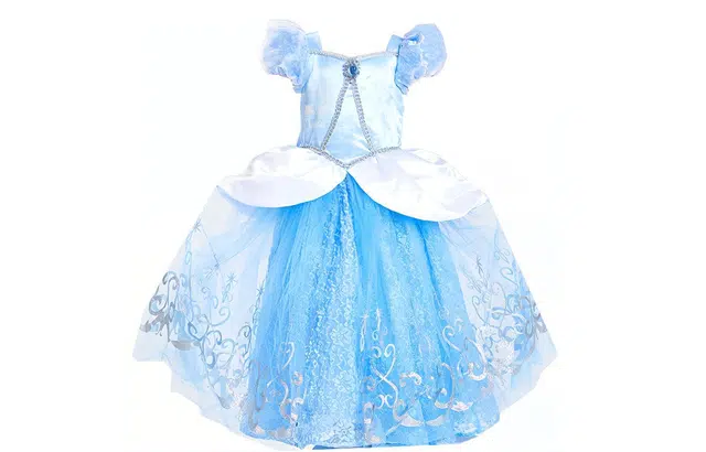 伊佳林 迪士尼 灰姑娘拼色短袖儿童连衣裙 儿童款 蓝色