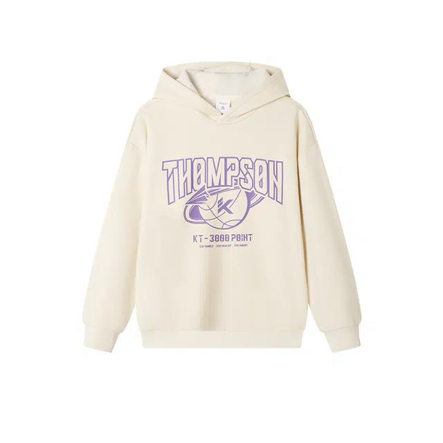 安踏儿童 篮球系列 美式复古字母印花连帽舒适透气加绒卫衣 浮尘灰 青少年