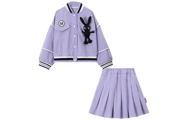 梦特娇 童装 落肩袖棒球服上衣百褶裙下衣裙装套装 女童