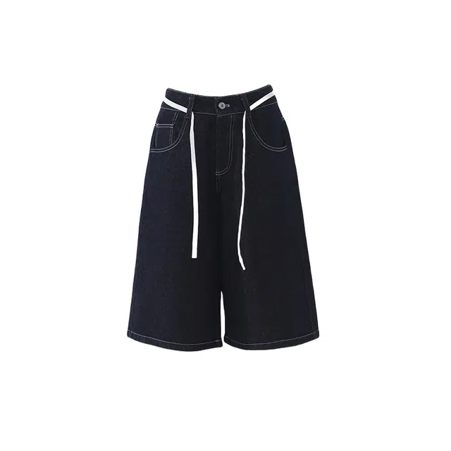 玫丝朵 美式复古高腰宽松阔腿七分牛仔短裤 女款