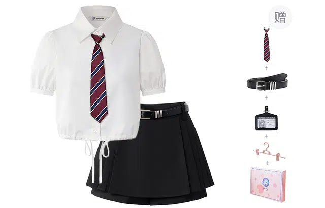 东鲸岁时记 学院风通勤尖领短袖衬衫高腰半身裙制服 女款 礼盒装