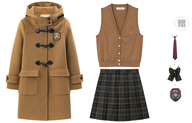 东鲸岁时记 穿搭学院风中长款牛角扣大衣针织开衫百褶裙通勤保暖制服 女款 驼色