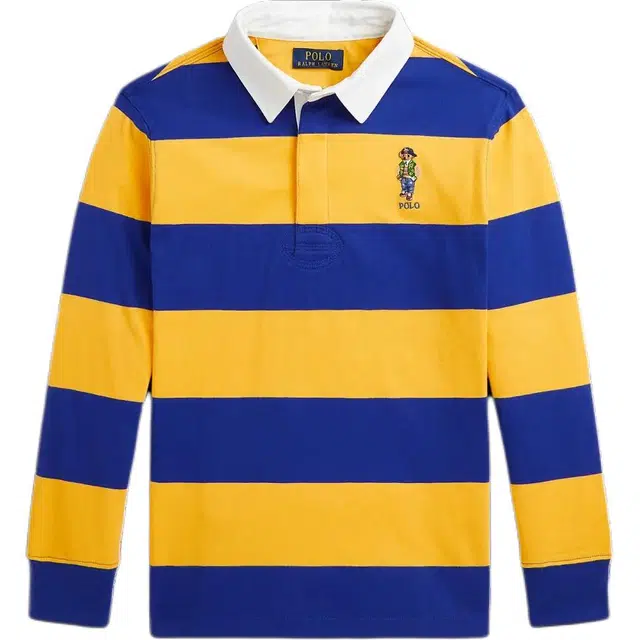Polo Ralph Lauren FW24 Striped Animal Print Long Sleeve Polo Shirt Kids Yellow Blue