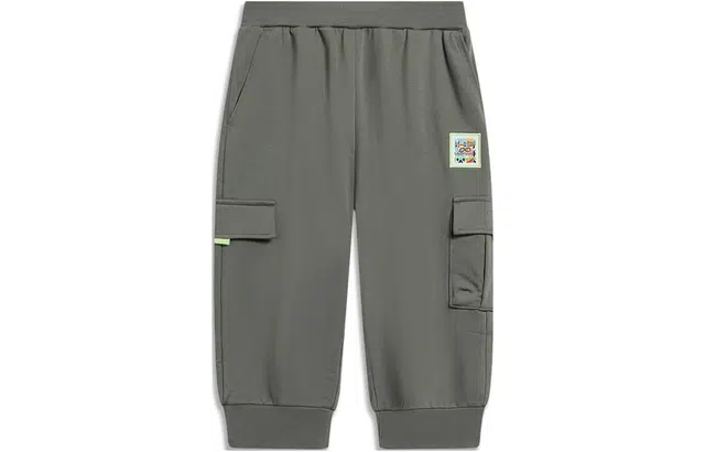 李宁儿童 运动生活系列 束脚宽松刺绣儿童短裤 儿童款 灰军绿