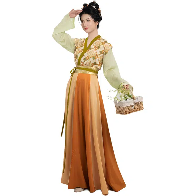 织造司 织造司[橘光满格]原创唐制唐褙子珍珠纱宽松直袖圆领衫八破裙汉服 女款