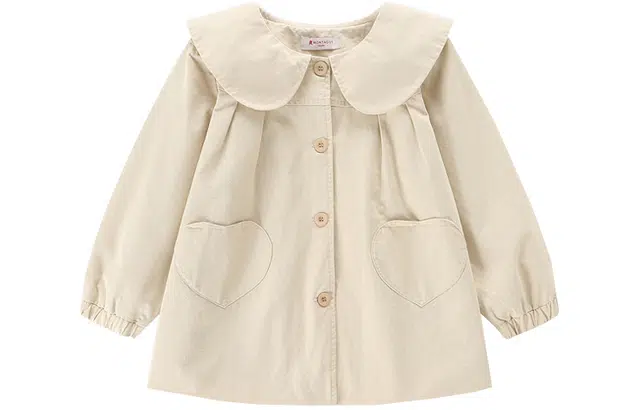 梦特娇 童装 纯色单排扣风衣 女童 卡其