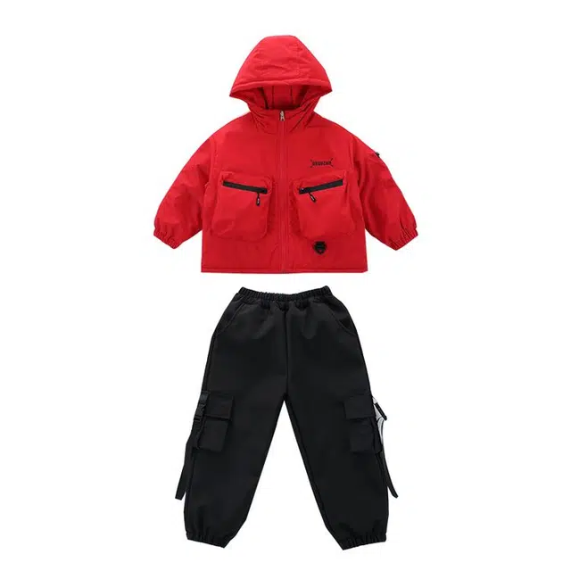 雅鹿休闲运动套装 连帽亲肤舒适柔软 红色 儿童款