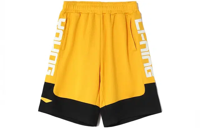 李宁儿童 运动生活系列 字母印花撞色休闲运动儿童短裤 儿童款 黄色