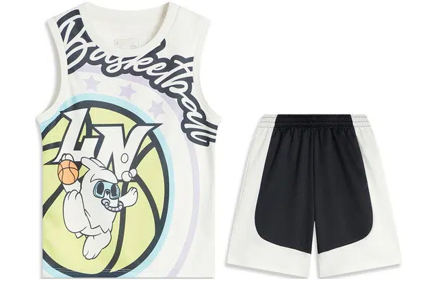 李宁儿童 运动生活系列 卡通字母印花无袖上衣拼色短裤休闲运动套装 儿童款 灌篮手