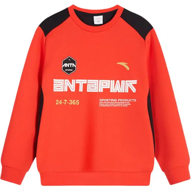 青少年 安踏儿童 字母拼色圆领舒适透气针织卫衣 新国旗红