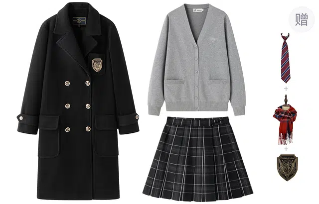 东鲸岁时记 韩剧穿搭保暖毛呢双排扣毛绒大衣针织开衫百褶裙制服 女款 黑色