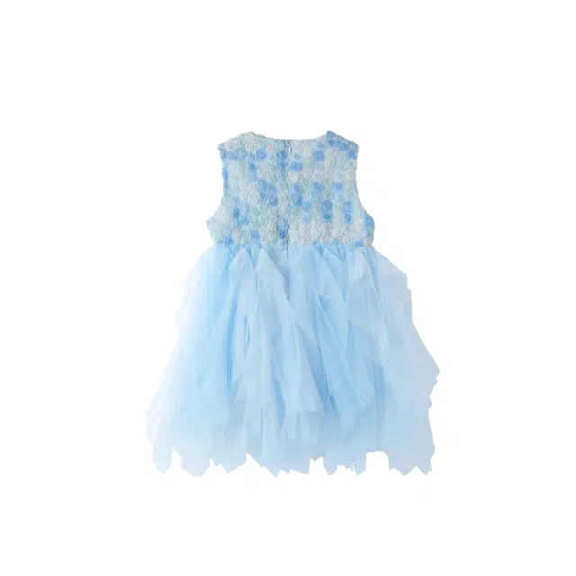 玛米玛卡 花朵甜美网纱公主无袖儿童连衣裙 中童 蓝色