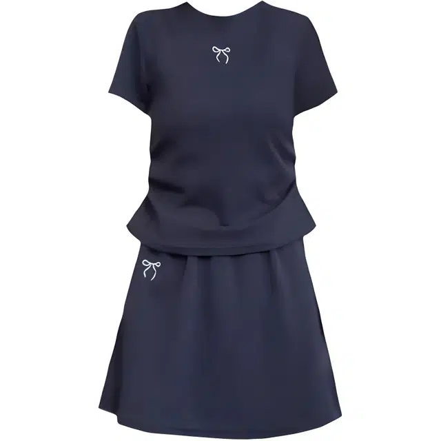 哒头下雨不愁 休闲通勤舒适简约时尚百搭短袖两件套裙装套装 女款 藏青色