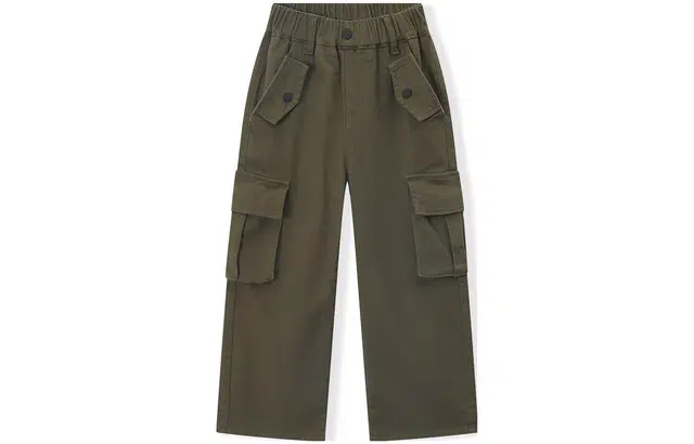 梦特娇 童装 纯色阔腿简约休闲裤 女童 军绿