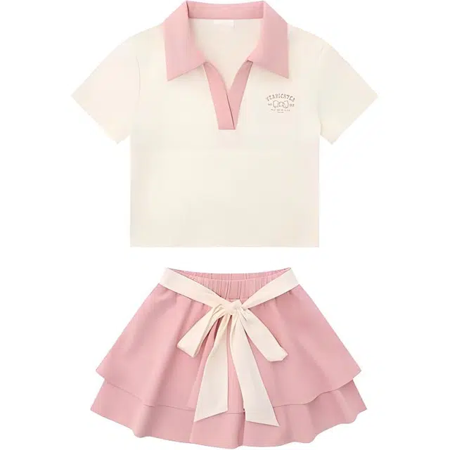 费尔岛上的猫 通勤小个子翻领短袖上衣小众设计感短裙裙装套装 女款