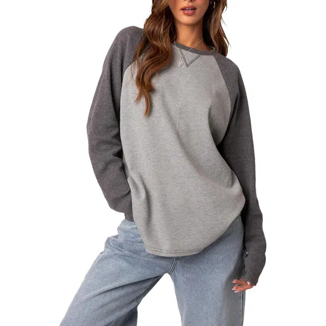 edikted Me Time Oversized Waffle Top T
