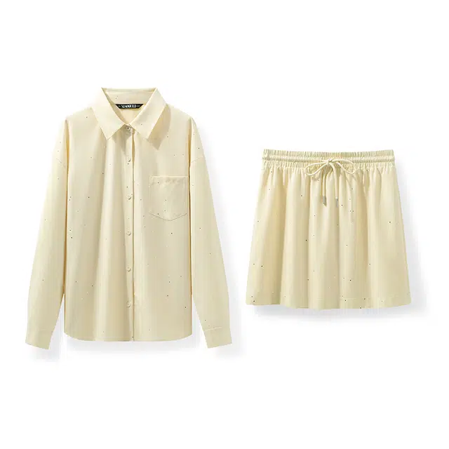 潞优野 韩系舒适长袖衬衫休闲高级感轻奢减龄半身裙子裙装套装 女款 黄色
