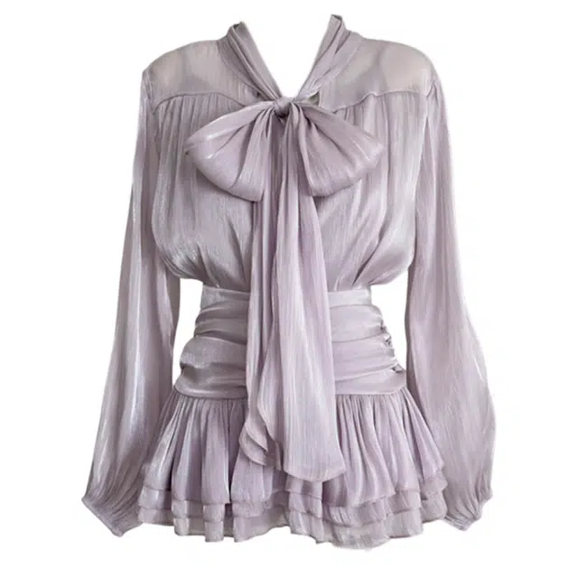 木清清 春夏温柔风独特长袖绑带衬衫搭配高腰纯色拼接半身裙裙装套装 女款 超值礼盒装