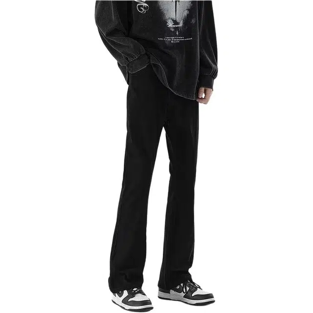 法文箱子 复古美式高街修身微喇百搭休闲牛仔裤 男款