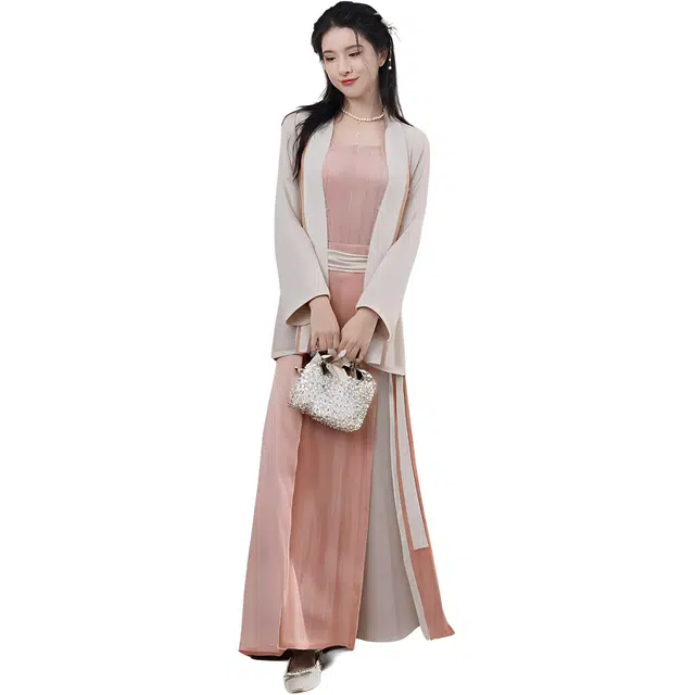 织造司 日常原创时尚简约舒适汉服 女款 三件套（对襟短衫+改良宋抹+三裥裙）