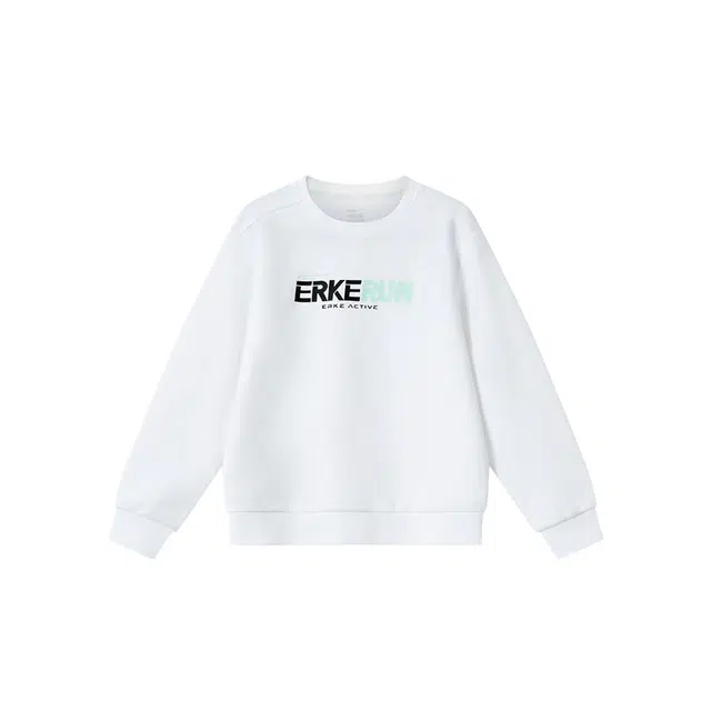 大童 鸿星尔克儿童 综训系列 简约字母印花圆领套头百搭休闲长袖卫衣 正白