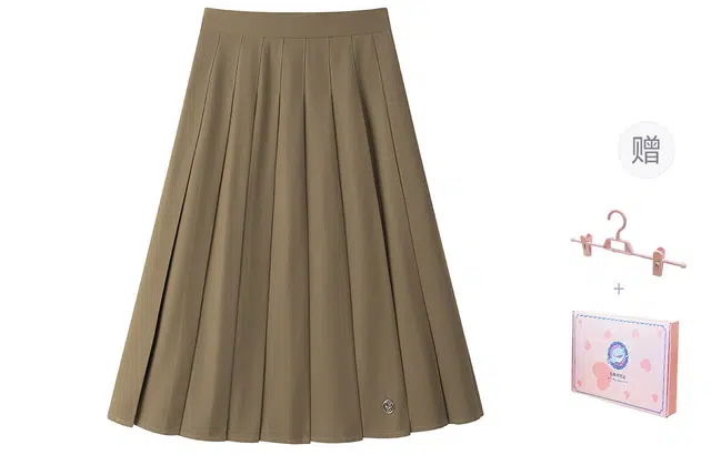 东鲸岁时记 学院风格雷系纯色中长款伯克利百褶裙休闲长裙 女款 卡其色裙